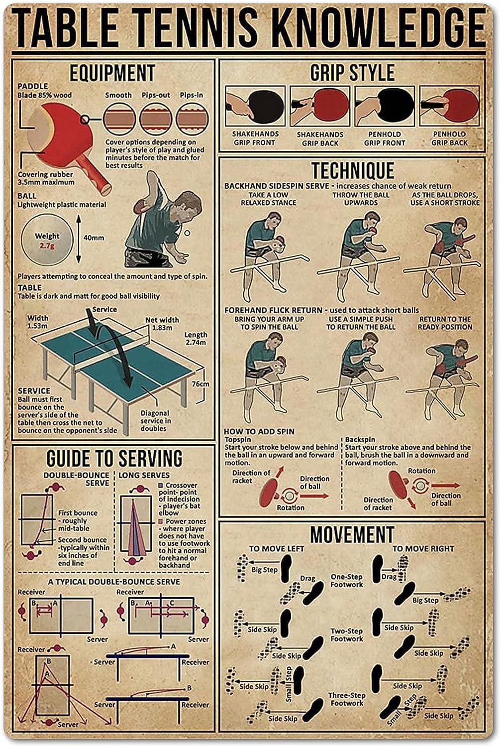 Table Tennis Knowledge Poster - Affiche éducative de tennis de table,