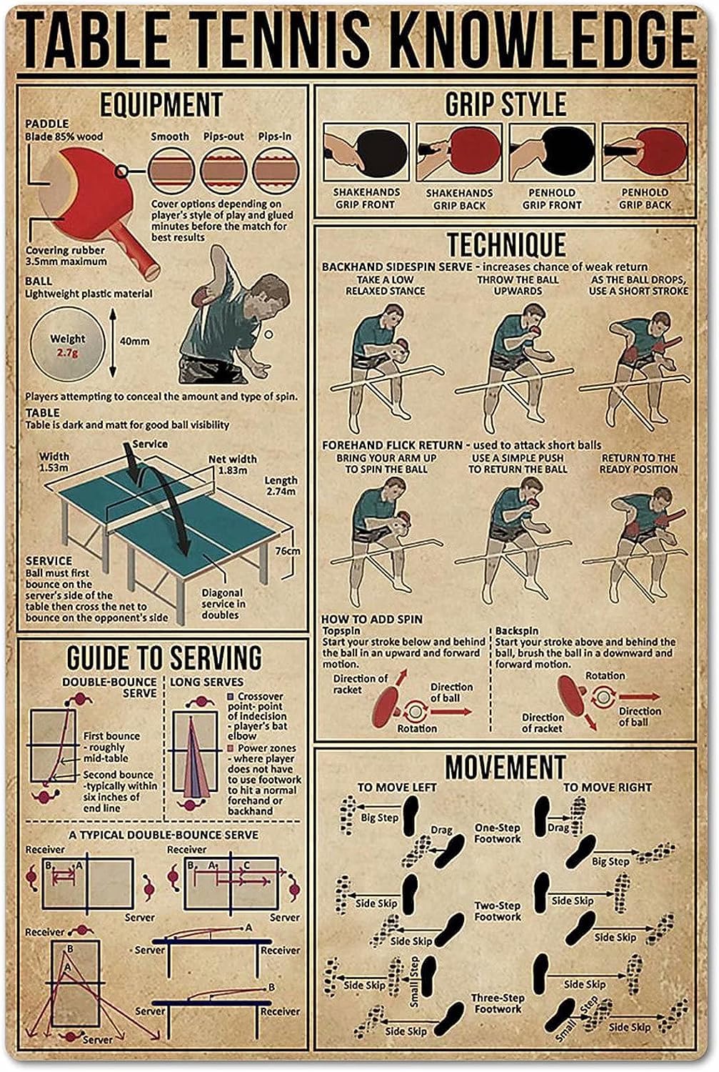 Table Tennis Knowledge Poster - Affiche éducative de tennis de table,